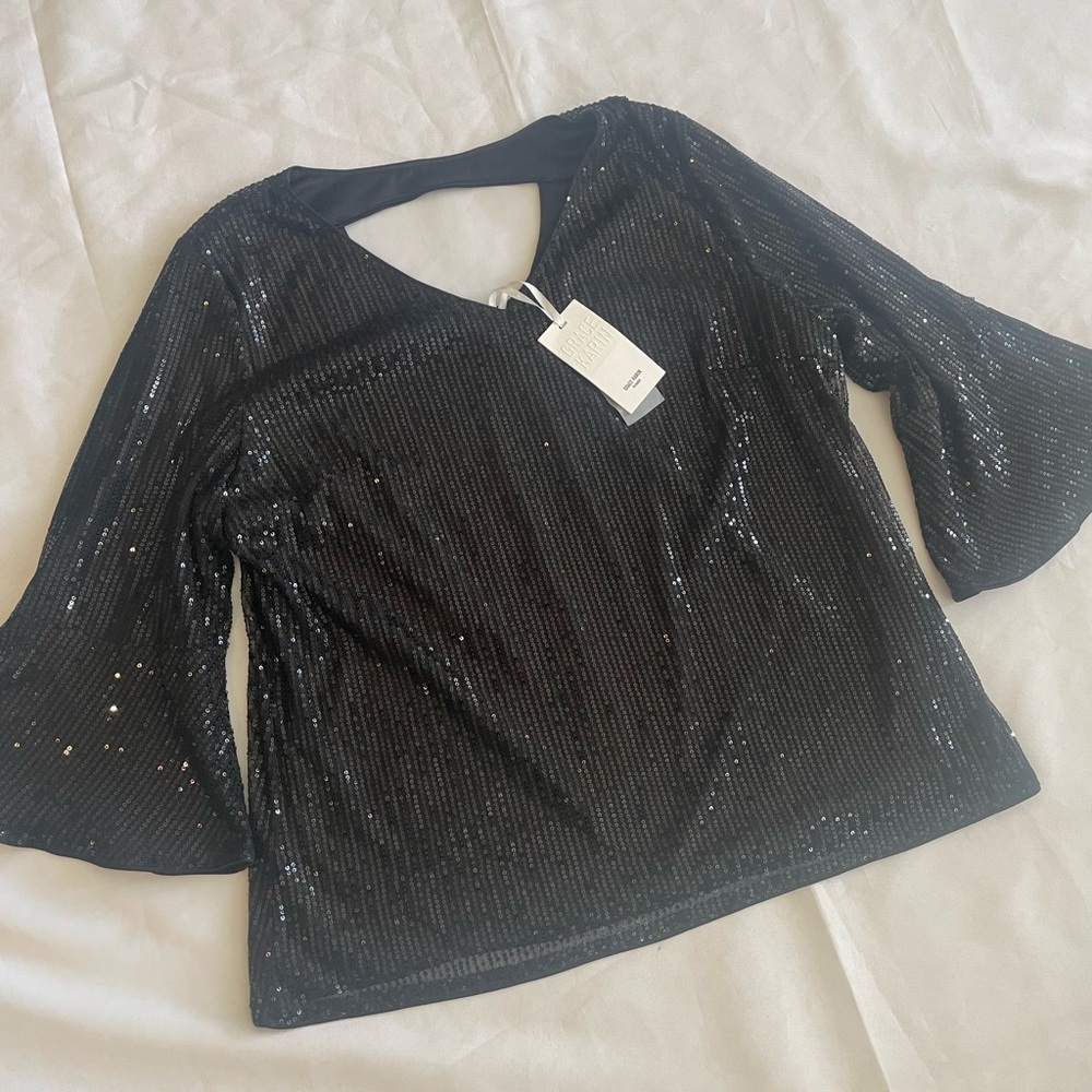Grace Karin woman plus NWT 2X black v neck sequin‎ dressy evening cocktai…